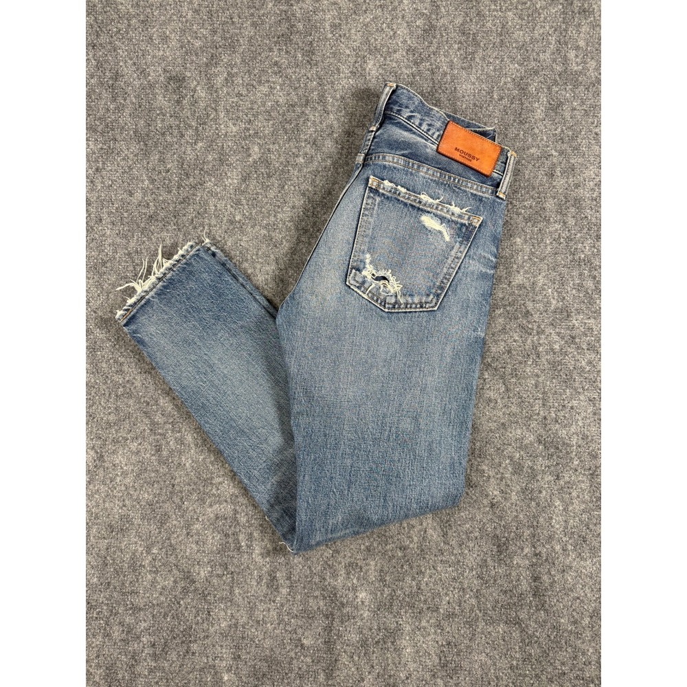 Moussy Vintage Jeans Howa Womens 30 Blue Distressed Tapered Leg Japanese Denim